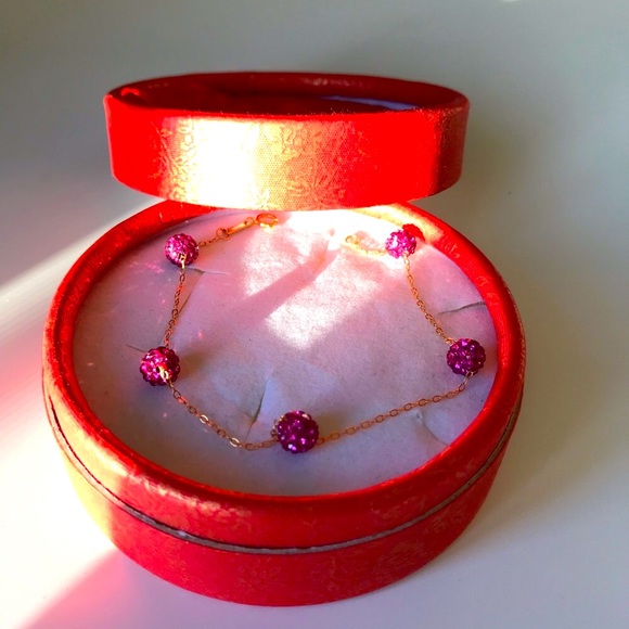 โ21k solid gold bracelet with swarovski fuchsia ball - Picture 12 of 13
